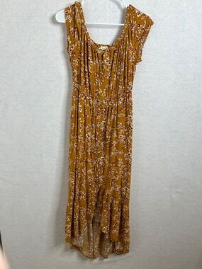 Indigo Rose Mustard Floral Maxi Dress Boho Button Front Flowy Midi Dress Large